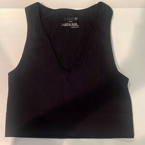 Black Plunge V-Neck Rib Tank Top